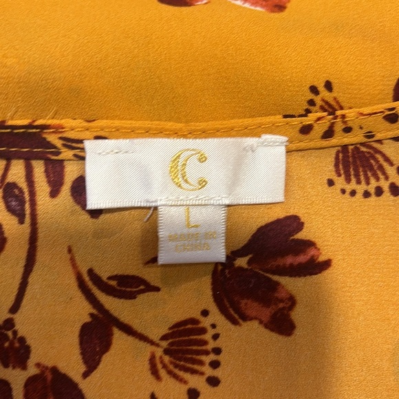 C.C Golden Yellow Flowy Floral Top w/ Crisscross - Size Large - Picture 11 of 12